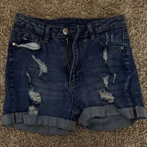 SHEIN Dark Blue Distressed Jean Shorts